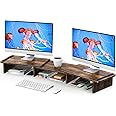 Zimilar Dual Monitor Stand Riser, Monitor Stand with Adjustable Length and Angle, Wood Monitor stand for desk, Monitor Riser for 2 monitors with Storage Space (Rust Brown Large)