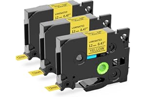 Oozmas Compatible TZe-631 Label Tape Replacement for Brother Label Printer Tape 12mm Yellow, Compatible with Brother Ptouch PT-E100 PT-1000 PT-D600, 12mm x 8m (0.47" x 26.2ft), 3 Cartridges
