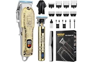 HIENA PRO Tagliacapelli Uomo Professionale, Macchinetta per Capelli Senza Fili, Regolabarba Uomo, Kit per Rasatura e Taglio di Capelli Elettrico, Display a LED, Ricaricabile Tramite USB