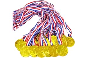 WUGU 30 Pezzi Bambini Medaglia di Plastica，Winner Medaglie Bambini con Nastri al Collo, Medaglia d'oro, Medaglia d'Argento, Medaglia di Bronzo,Adatto per Concorsi Scolastici, Premi di Apprendimento