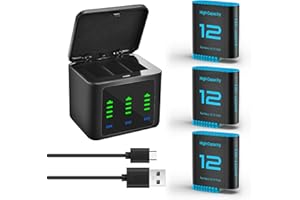 TQTHL 3-Stück Hero12 Akku Ladegerät Kit 2580mAh Ersatzakkus Typ-C LED Dreikanal Ladestation für GoPro Hero 12 11 10 9 Black (Ladegerät +3 Akkus)