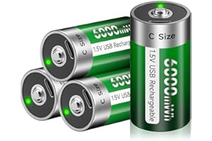 PALOGREEN Akumulator Baby C Battery USB 6000mWh - 4 Sztuki Akumulatorów Litowych 1,5 V o Dużej Pojemności z Kablem ładującym Typu C, Szybkie ładowanie Przez 3 Godziny, Brak Efektu Pamięci