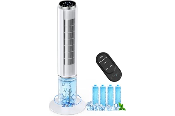 hifresh Personal Air Cooler for Home, 107CM Portable Fan, Touch & Remote Control, 4 Mode& 3 Speed, 26Ft Air Throw, 12H Timer, 4 Ice Packs, Auto Rotation, Low Power Consumption Tower Cooler for Room