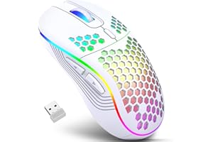 JYCSTE Kabellose Gaming Maus, wiederaufladbare Computermaus Ergonomische Maus Honeycomb Design mit RGB-Hintergrundbeleuchtung, USB-Empfänger, einstellbare DPI, für PC/Mac/Laptop (weiß)
