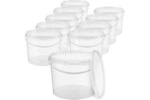 BenBow Cubo con Tapa 3l Transparente 10x 3 litros - Seguro para los Alimentos, Estable, hermético, a Prueba de Fugas, Inodoro - Cubo de plástico con asa - vacío