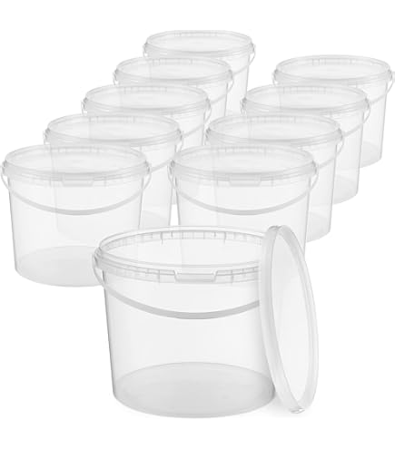 12 Secchi In Plastica Alimentare Da 1 Litro Con Coperchio