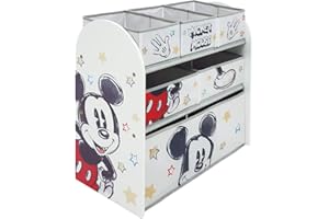 ARDITEX - WD13694, Organizer in legno (62 x 30 x 60 cm) con 6 cestini intessuto, design Disney-Mickey