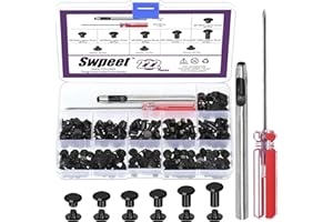 SWPEET Sweet Lot de 110 Rivets Chicago en Cuir Noir de 6 Tailles M5 x 5 mm/6 mm/8 mm/10 mm/12 mm avec Kit d'Outils d'Installation, Rivets à Vis M5 Chicago