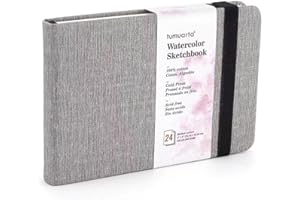 tumuarta Taccuino ad acquerello, 300 GSM, 100% cotone, 10 x 15 cm, 24 fogli, 48 pagine, a grana fine, senza acidi, ad acquerello, da utilizzare come album da viaggio.