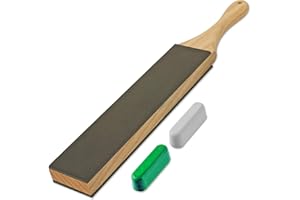 LAVODA Paddle Strop 2" by 9" Double-sided Leather Strop with Green White Compounds Kit Knife Stropping Block for Woodworking Sharpening Honing Knives Leather Knife Sharpening Polishing