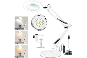 ‎KLGFI Lupe mit Licht und StäNder, 10X Lupenleuchte mit 3 Farbmod Dimmbare, FreihäNdige Lupenlampe LED für Naharbeiten, Hobbys, Basteln und Lesen, Weiß