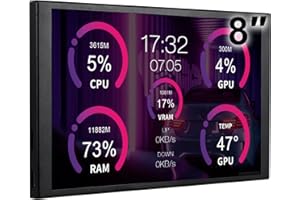 WOWNOVA 8 Inch LCD Screen Inside PC Case Screen (Desktop Mode Added), 1 Click 1 Cable to Get Started Computer Temperature Display Monitor, Sensor Panel for Inside PC Case with Screen (Black)