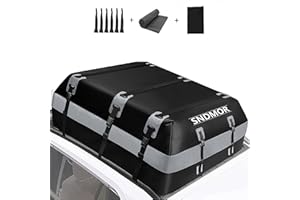 SNDMOR Car Roof Bag, 21 Cubic Feet Waterproof Car Rooftop Cargo Carrier Bag, For All Vehicle with/Without Racks, Includes Anti-Slip Mat + 6 Reinforced Straps + 6 Door Hooks (Light Grey)