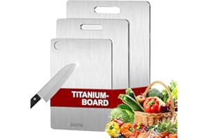 VAPOURD 3 Stück Titan Schneidebrett, Edelstahl Titanium Cutting Board, BPA-freies Doppelseitiges Lebensmittel Grade Schneidebrett, Titanium Cutting Board für Fleisch, Obst