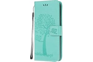 WUHAIZHER Motorola Edge 20 Lite Case Leather Wallet Flip Folio Magnetic Clasp Stand View Bookstyle Case for Motorola Moto Edge 20 Lite Phone Case Cover Shockproof Cute Owl & Tree Pattern, Green