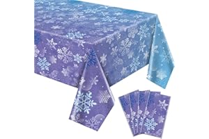 QUERICKY Confezione da 4 tovaglie invernali con fiocco di neve, 220x130cm copritavolo con fiocco di neve blu e viola Decorazioni invernali del paese delle meraviglie per feste di compleanno Natale