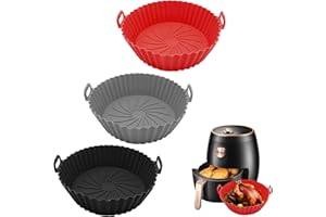 LOTNUT 3 Pièces Moule Silicone Air Fryer, Accessoire pour Friteuse Air, Micro-Ondes - Plat Pot Ronde Pliable Doublure Liner