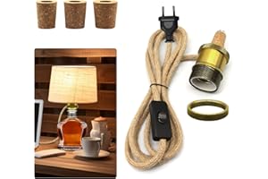 WRPACTTG Adaptateurs pour Lampes Bouteille,Douille Ampoule E27 en Laiton avec 2.4 m Câble en Ficelle et Interrupteur, kit lampe de bouteille, Douilles de lampe en Céramique E26, 3 Types de Liège