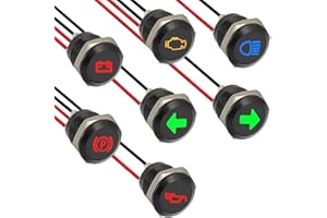 JAMHER 7 Pezzi 12mm Indicatore luminoso LED impermeabile, DC 12 V/24 V in metallo Indicatore LED per Moto Auto Camion Trattori Camper ATV