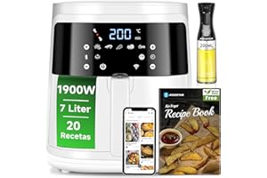 Aigostar Friggitrice ad Aria 7L Smart 1900W - WiFi/App con Ricette, 7 Programmi, Schermo LED Touch, Circolazione Aria 360°, Cottura Senza Olio, Cestello Rimovibile Lavabile in Lavastoviglie, bianco