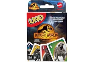 BARBIE UNO Jurassic World Dominion Card Game with Themed Deck & Special Rule, Gift for Kid, Adult & Family Game Nights, Ages 7 Years Old & Up, GXD72