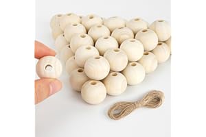 Behiruch 100 Stück Holzperlen zum Auffädeln, 20mm Holzkugeln mit Loch, Runde Groß Holzperlen Natur für Makramee, Perlen Holz für Basteln DIY Schmuck Armband Halskette