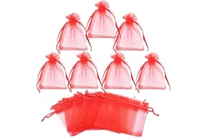 Gudotra 50pz Sacchetti Rossi per Laurea Sacchetti Confetti Organza Portaconfetti per Laurea Confetti Bomboniere Matrimonio Compleanno(6,5cm*8,5cm)