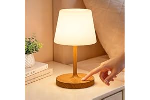 ‎PREEOTTI PreeOtti LED Tischlampe Kabellos, Nachttischlampe Touch, Tischlampe Kabellos Akku mit Stufenlos Dimmbar & Memory Funktion, Touch Nachttischlampe Dimmbar für Schlafzimmer, Café, Outdoor, Holzmaserung