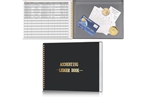 HAUTOCO Accounts Book for Finance Bookkeeping, Accounting Ledger Book for Small Businesses and Home Budget Tracking, Income and Expense Log Book - 257 x 200 mm (Black)