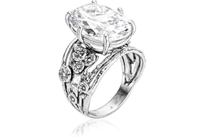 JEAN RACHEL JEWELRY 925 Sterling Silver Statement Ring White Oval Shaped Cubic Zirconia CZ Organic Look Vintage Antique Look Hypoallergenic Nickel and Lead-free Artisan Handcrafted Designer collection, Made In Israel 0