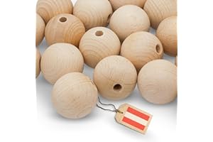 EV HOME CREATIONS EV® Holzkugeln mit Loch - 6 Stück 60mm Durchmesser - Made in Austria - Große Holzperlen mit 10mm Bohrung, Gedrechselt aus Hochwertigem Buchenholz