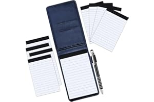 Elezeal Soft Leather A7 Notebook Pocket Refill Notepad Holder Set, Small Memo Note Pad, 8 Pcs 40 Sheets Lined 3" x 5" Refills Memo Book Steno Notebooks, 1 x Black ink Pen (Blue-10 pack)
