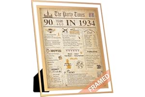 FALAMON Framed 1934 Birthday Poster UK, 90th Birthday Decorations for Women or Men Vintage Birthday Gifts 8x10 Inch Birthday Anniversary Poster Card for Grandparents, Husband, Wife, Mom, Dad