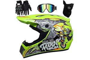 UIGJIOG Casco Motocross Bambino Set,Casco da Cross,Casco Integrale Da Motocross Adulti E Bambini,Casco da downhill integrale MTB