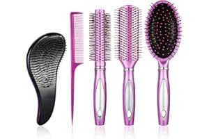 DARICOWATHX 5 Pieces Hair Brush Set Detangling Brush Paddle Brush Round Hair Brush Tail Comb Wet Dry Brush for Women Men Hair Styling (Purple)