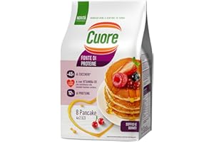 Cuore - Pancake fonte di proteine. Confezione da 8 pancake soffici e dorati. Con Olio Cuore e Vitamina B1. Ideali per Colazione e Merenda