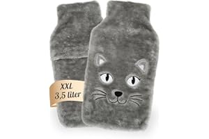 ‎SOXO soxo Długi Termofor Gumowy w Pokrowcu Pomysł na Prezent z Pluszowym Pokrowcem Klasyczny Termofor XXL Kot 3,5L