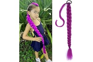ZIYANGBABA Purple Hair Extensions, Pre-Braids purple Braiding Hair for Cosplay Halloween Stage Performances 24 Inch Ponytail Extension with Elastic Tie (purple, 24 Inch (Pre-Braids))