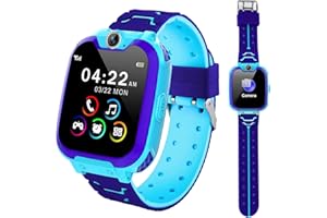 Kesasohe Montre Intelligente Enfants 16 Jeu Musique MP3 HD Appel Bidirectionnel SOS Smart Phone Fille Garçon Montre Connectée Enfant, Téléphone Enfant LCD Écran Tactile Montre，Smart Watches 4-12 Ys