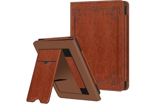 FINTIE Étui Compatible avec 6” Kobo Clara Colour/BW 2024 et Kobo Clara 2E 2022 - Coque Liseuse Housse avec Béquille, Fente pour Carte et Dragonne, Brun