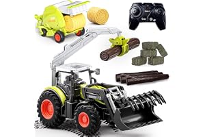 PENGBU RC fjärrstyrd traktor, fjärrstyrd med släpvagn, 2,4 GHz traktorleksak med ballvagn och trätransport, traktorleksak från 3 år och ballpress/rundballpress/ballvagn