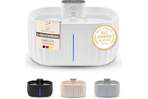 Pretty Paw Katzenbrunnen mit Bewegungsmelder - Trinkbrunnen für Katze Kabellos mit 45 Tagen Akku - Wasserbrunnen für Katzen mit Filter & 3 Liter Wassertank - Aqua Sense (Weiß)