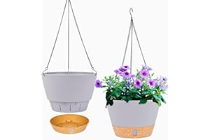 QCQHDU 2-Pack Hängende Pflanzgefäße Set,25.4 cm Indoor Outdoor Hängende Pflanzgefäße Korb,Hängende Blumentopf mit Drainage Loch mit 3 Haken für Garten Zuhause (Hellgrau)