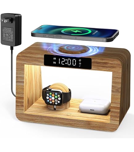 Stazione Di Ricarica Wireless 6-in-1 Con Sveglia, Bluetooth E Luce Notturna | 15W Per Telefono E Accessori, Design Elegante