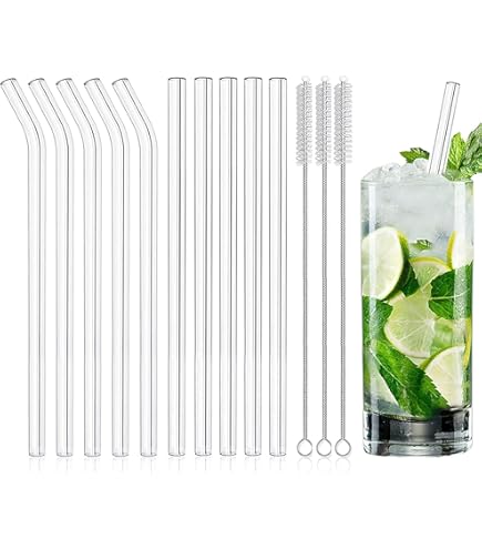 10 Pailles En Verre Réutilisables - 31cm Avec 2 Brosses De Nettoyage - Écologiques Et Sans BPA