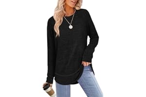 Aokosor Ladies Tops Womens Long Sleeve Tops Ladies Jumpers for Women UK Curved Hem Casual Tunic