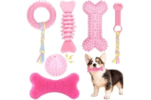 DEVOLAMN Puppy Dog Teething Toys, 6 Pcs Dog Chew Toys for Puppy Teething Cute Pink Dog Toys, Puppies Teething Toys for Cleaning Teeth Outdoor Interactive Toy Soft Durable Puppy Chew Toys for 8 Weeks Small Dogs