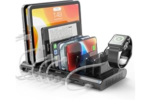 Alxum 120W 10 Ports Tablet Charging Station with Dual USB-C PD Ports(60W + 18W), 1×QC 3.0 Port, and 7×USB-A Ports for Laptops, Tablets, Phones and More Black