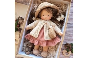MezHi Handmade Waldorf Doll，2023Neue Handgemachte Gestrickte Waldorfpuppe Cartoon Puppe，Vinyl Und Baumwolle Material, Cartoon-Plüschtier Geschenk Taufe Mädchen, Weihnachten Sgeschenke