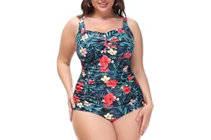 Hanna Nikole Women's Plus Size One Piece Swimsuit Tummy Control Swimwear Swimsuit V-Neck Ruched Monokinis